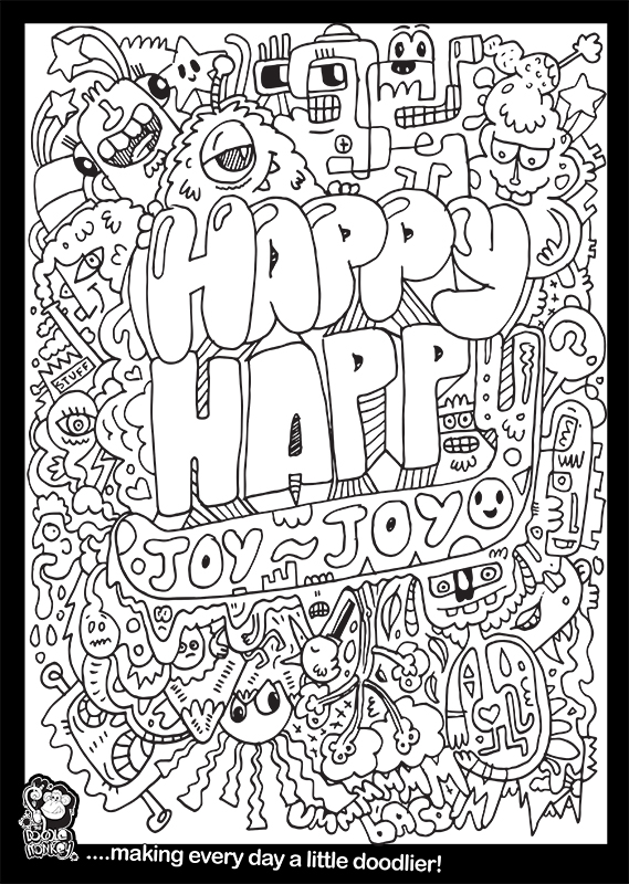 Happy Happy Joy Joy colouring sheet – The Doodle Monkey
