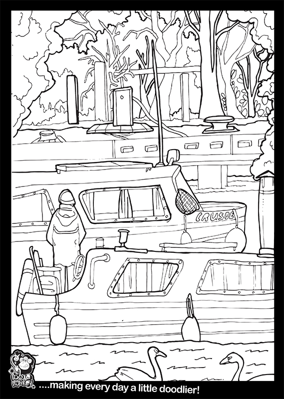 Barges and bridges colouring sheet