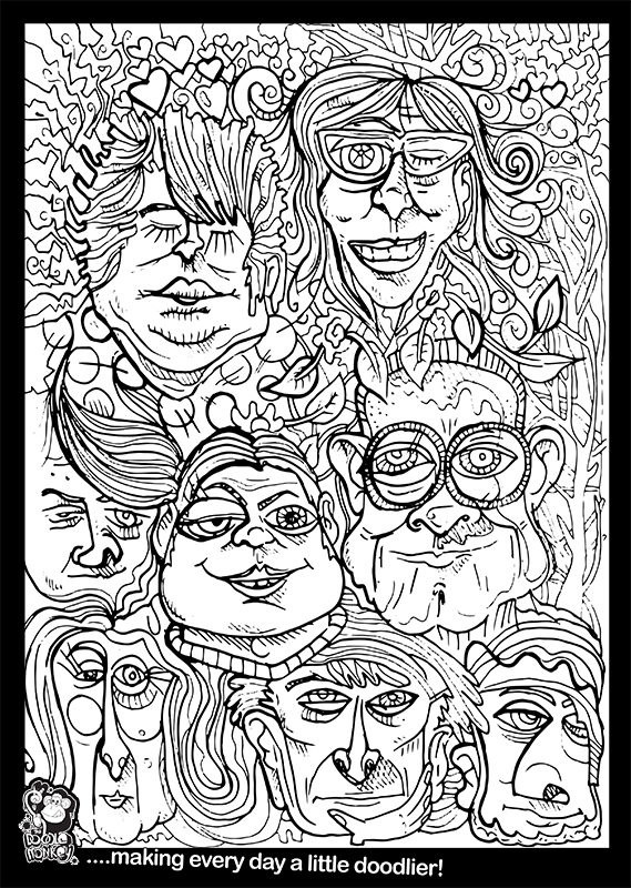 Faces in the crowd #3 colouring sheet