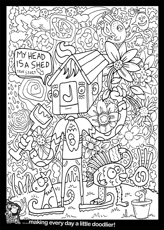 My head is a shed colouring sheet
