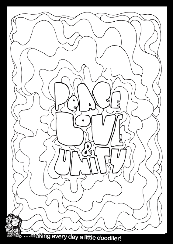 Peace Love and Unity colouring sheet