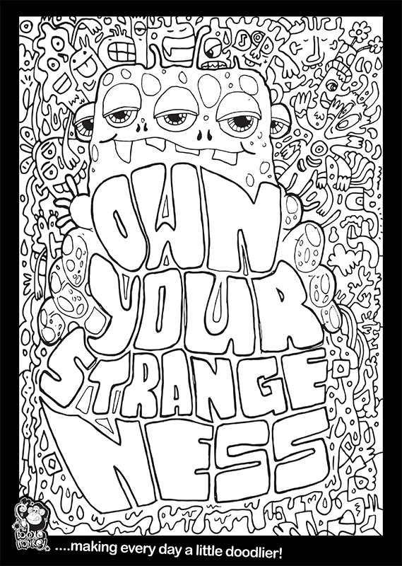 Own your strangeness colouring sheet