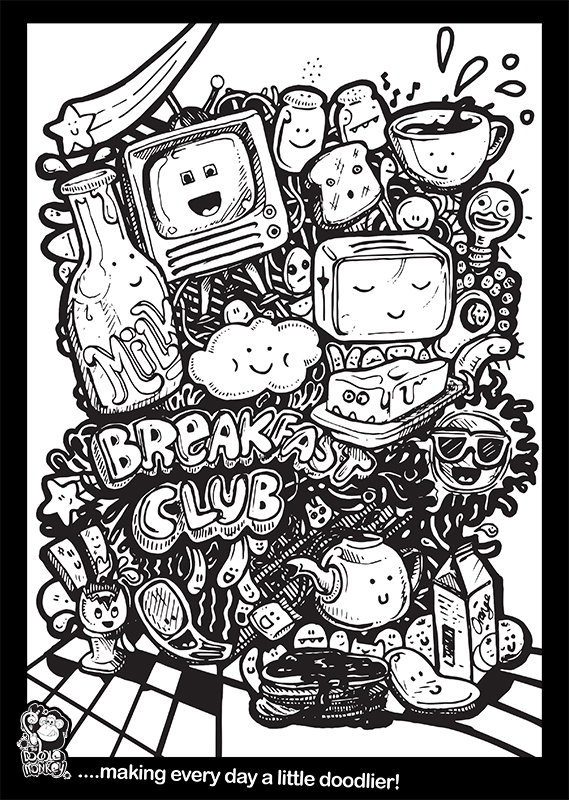 Breakfast club doodle colouring sheet
