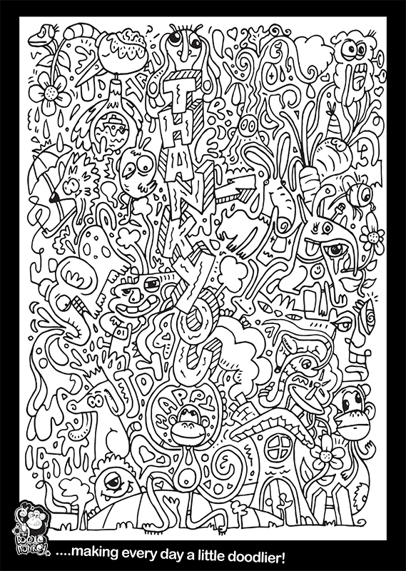 Thank you doodle colouring sheet