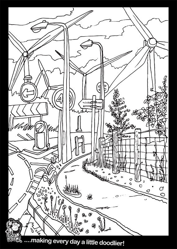 Wind farm wilderness colouring page